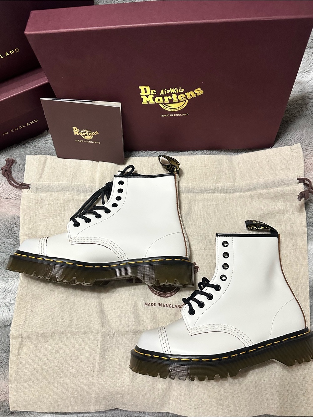 Dr. Martens White Leather Platform Combat Boots 1460 MADE IN ENGLAND